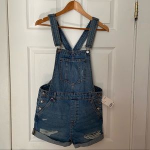 Denim overall shorts